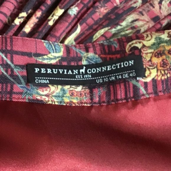 PERUVIAN CONNECTION Fall Leave Pattern Silk Blend Pleated Skirt - Picture 9 of 12